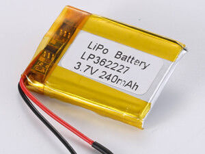 LP362227 3,7V 240mAh bateria polimerowa litowa o dużej gęstości energii 150-200 Wh/kg i maksymalnym prądem rozładowym 0,35A