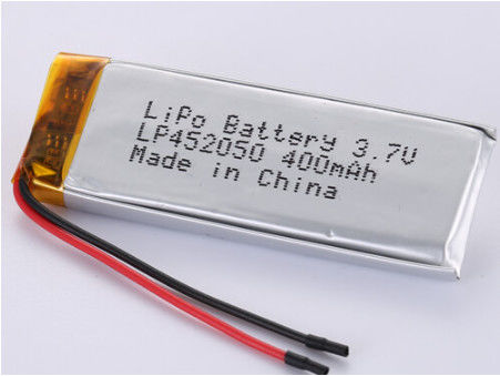 Płytka srebrna i przezroczysty pvc LP452050 3.7V 400MAH 50 mm Czerwony drut Polimerowy Li-ion Zładowalna komórka próbkowa Akceptacja