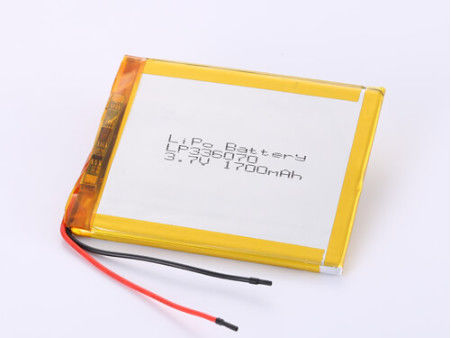 Skład chemiczny Polimerowa bateria litowa LP336070 3.7V 1700MAH z ochroną przed przeładowaniem i wysoką szybkością rozładowania